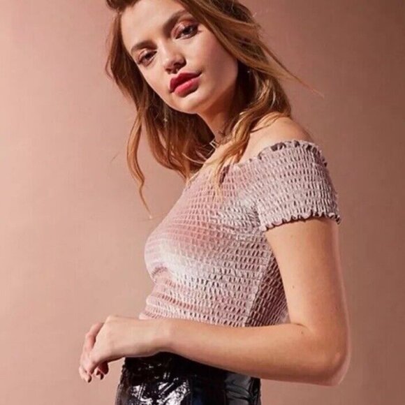 NWT Urban Outfitters Velvet Rose Off the Shoulder Crop Top Size XL - Picture 1 of 9